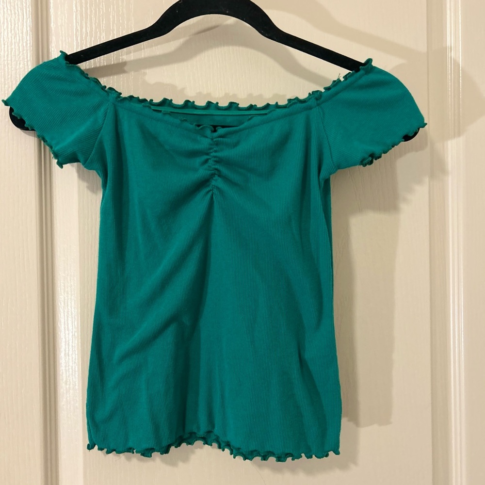 Vintage Hollister Green Puff Sleeve Ruched Blouse